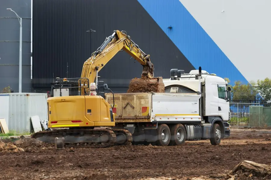Excavator loading a tipper lorry